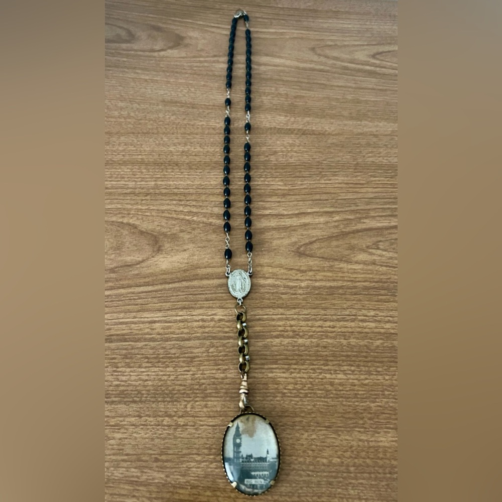 Upcycled Rosary + Big Ben Pendant- 21 inches